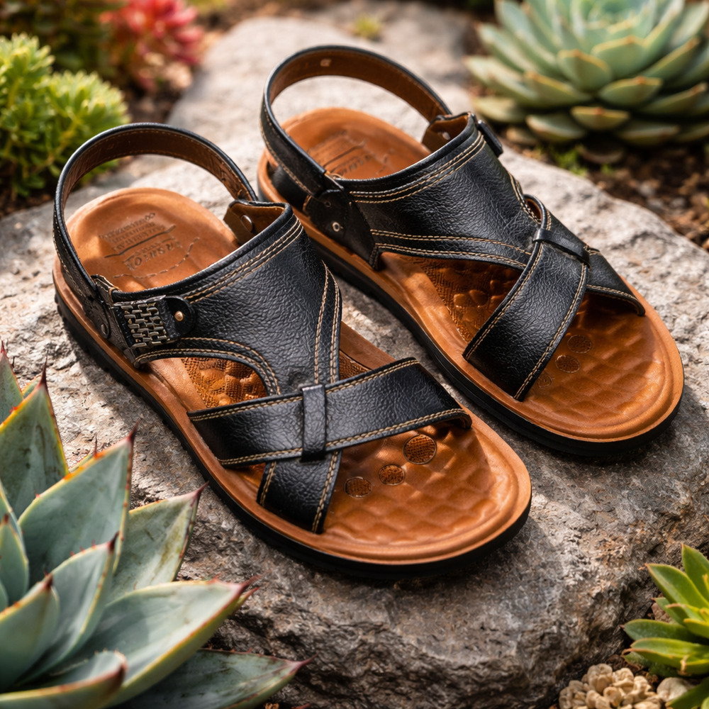 Men's Fashion Gladiator Leather Sandals Summer Beach Shoes  Size 7 Black
